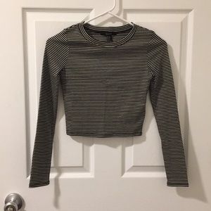 Cropped long sleeve stripes shirt